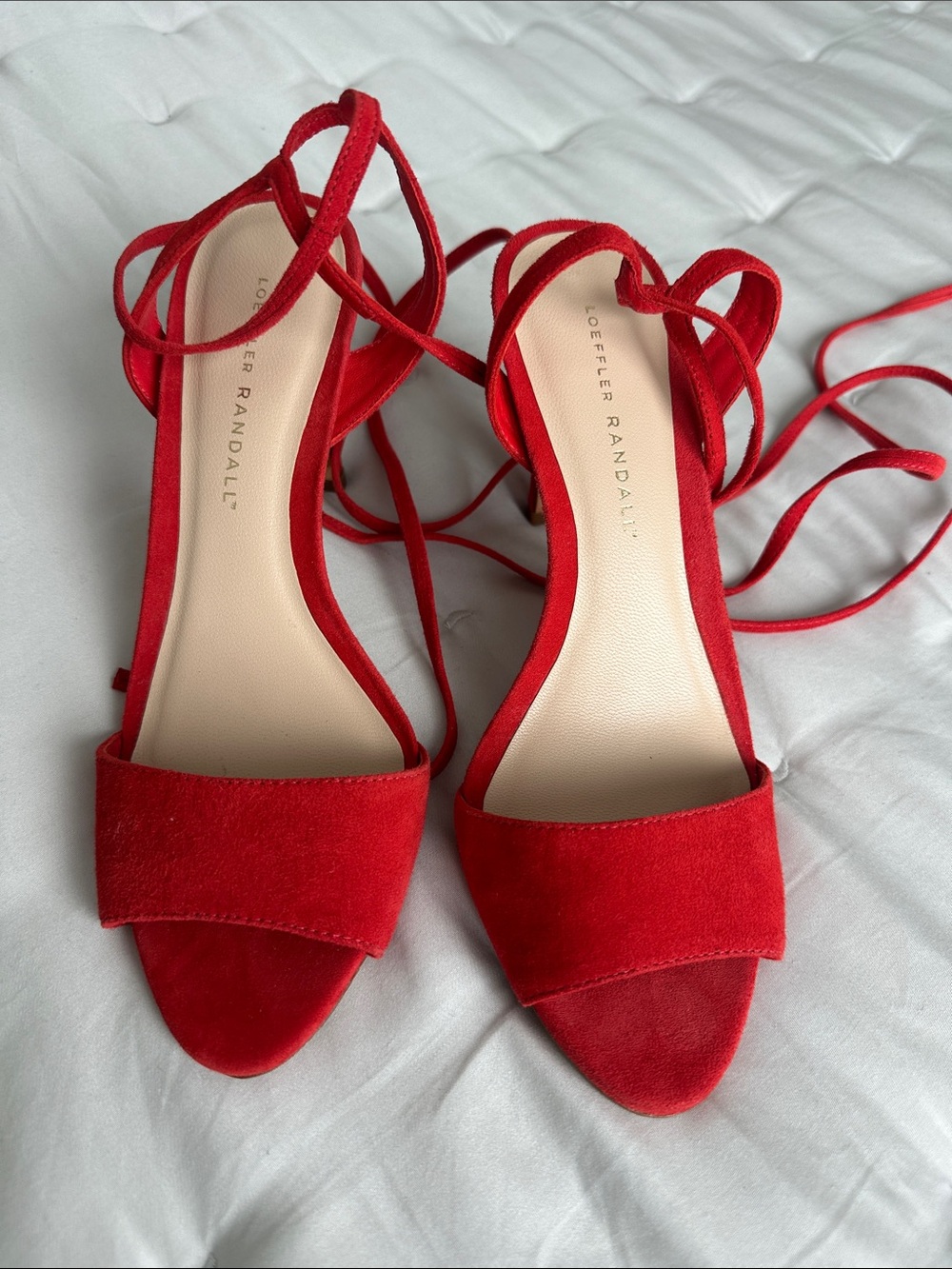 Loeffler Randall Red Suede Lace-Up High Heel Sandals